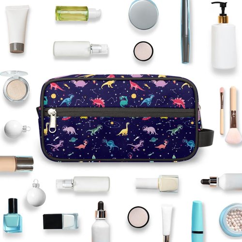 FZDXZJJ Travel Toiletry Bag for Girl Boy,Waterproof Lightweight Makeup Cosmetic Bag Organizer with Handle & Zip Pockets Shaving Toiletries Bag for Gym,Beach - Dinosaur Cosmic