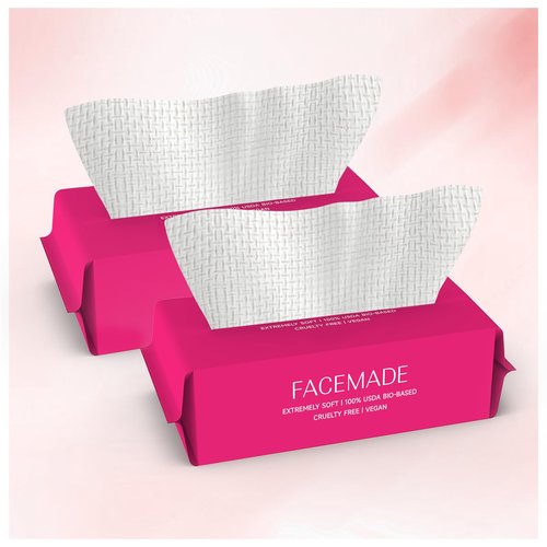 FACEMADE 100 Count (2 Packs) Disposable Face Towels, Ultra Thick Face Towelettes Disposable, Clean Facial Towels for Makeup Remover, Skincare, USDA Certified 100% Biobased