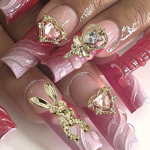 30pcs Random Gold Nail Charms Luxury Zircon Nail Rhinestones 3D Alloy Flower Butterfly Nail Art Charms Metal Snake Rabbit Heart Charms for Nails Mix Styles Nail Gems Nail Jewels for Nail Art Supplies