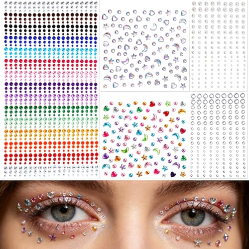 Rainbow Self-Adhesive Face Gems Set - 5 Sheets for Festival & Party Makeup