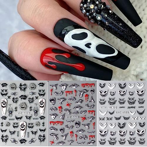 Halloween Nail Art Stickers - Spooky Skull Spider Evil Eye Designs - Halloween-1
