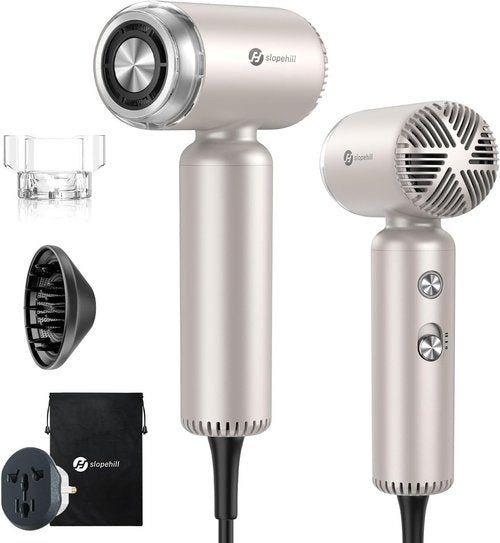 Slopehill Dual Voltage Travel Mini Hair Dryer - Lightweight Ionic Blow Dryer | Fast Drying & Compact Design for Women - 100-240V
