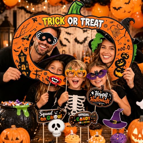 Halloween Pumpkin Photo Booth Props Kit - Spooky Party Accessories, 26 Pieces