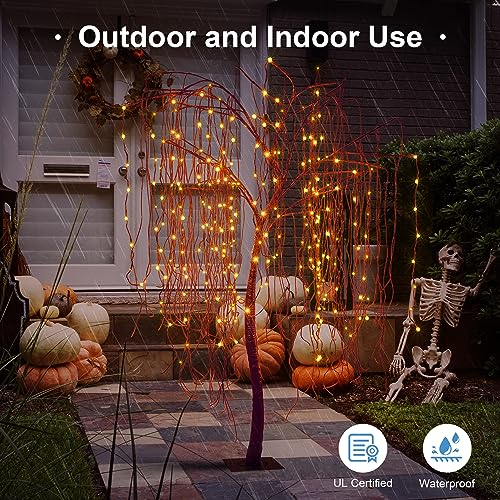 7 Ft Halloween Lighted Willow Tree with 256 LED Orange Lights and Spiders Outdoor Indoor Decor Variation: Orange