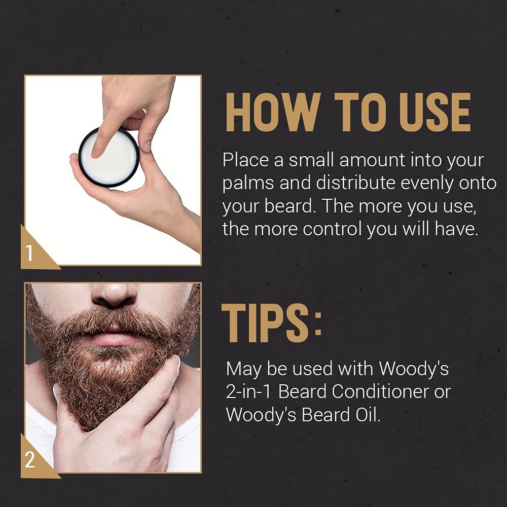 Woody's 2-in-1 Beard Balm - Natural Beeswax Beard Softener & Styling Wax, 2 oz