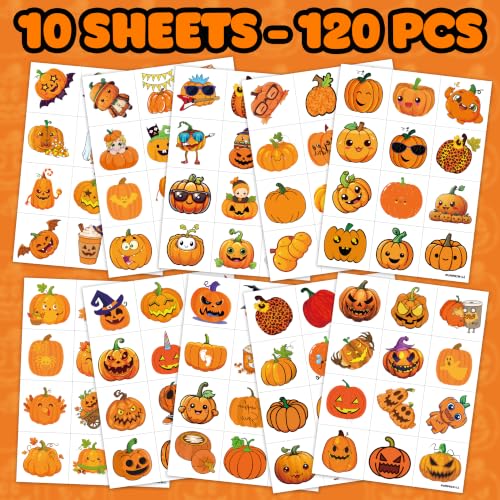 Halloween Pumpkin Temporary Tattoos - 120PCS Fall & Party Decals