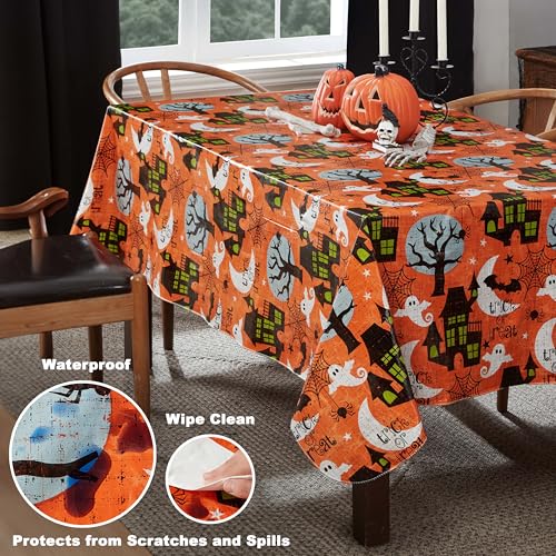 Halloween Scream Vinyl Tablecloth - 60 x 84 Inch Rectangular Orange Spooky Decor - Variation of THIS listing