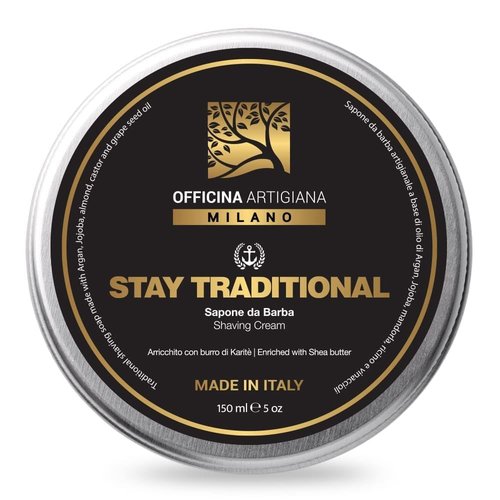 Officina Artigiana Milano Stay Traditional Shaving Soap 150ml – Luxury Italian artisan wet shaving soap with 40% antioxidant oils & shea butter – citrus fragrance – vegan skincare