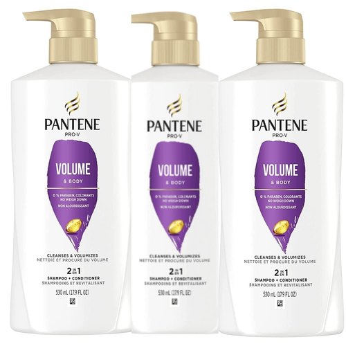 Pantene Pro-V Volume & Body 2 in 1 Shampoo & Conditioner,17.9 fl oz Pump Bottle - 3 Pack