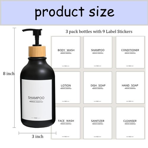 GlrYer Shampoo and Conditioner Frosted Bottles Bamboo Pump, Refillable Shampoo Empty Bottles for Lotion Oil Shower Soap Dispenser (6p-Black)