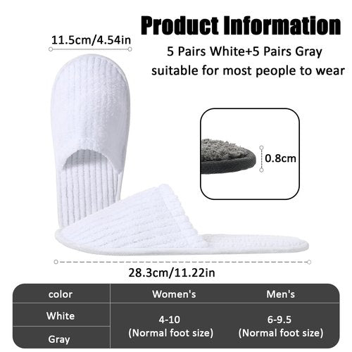 TINSKY 20 Pairs Disposable Slippers for Guests Non Slip House Spa Slippers Bulk Portable Indoor Slipper for Shoeless Home Hotel Women Travel (White and Black)