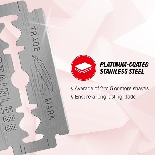 Feather Double Edge Safety Razor Blades - Platinum Coated Hi-Stainless Steel - 50 Count for Precision Shaving
