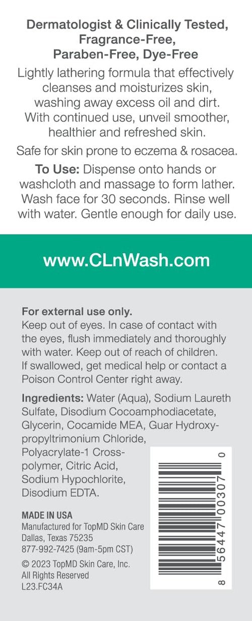 CLn® Facial Cleanser - Hydrating Formula for Dry, Eczema-Prone Skin | Fragrance-Free, 3.4 fl. oz.