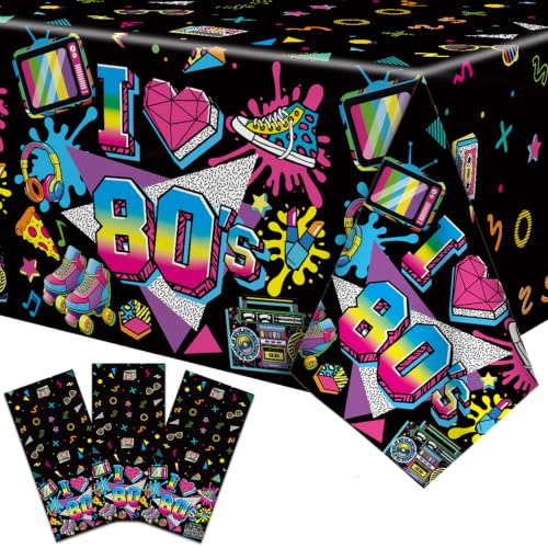 80s Neon Plastic Tablecloth Set - Disposable Retro Party Covers, 54x108 Inches, Variations of THIS listing