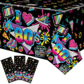 80s Neon Plastic Tablecloth Set - Disposable Retro Party Covers, 54x108 Inches, Variations of THIS listing