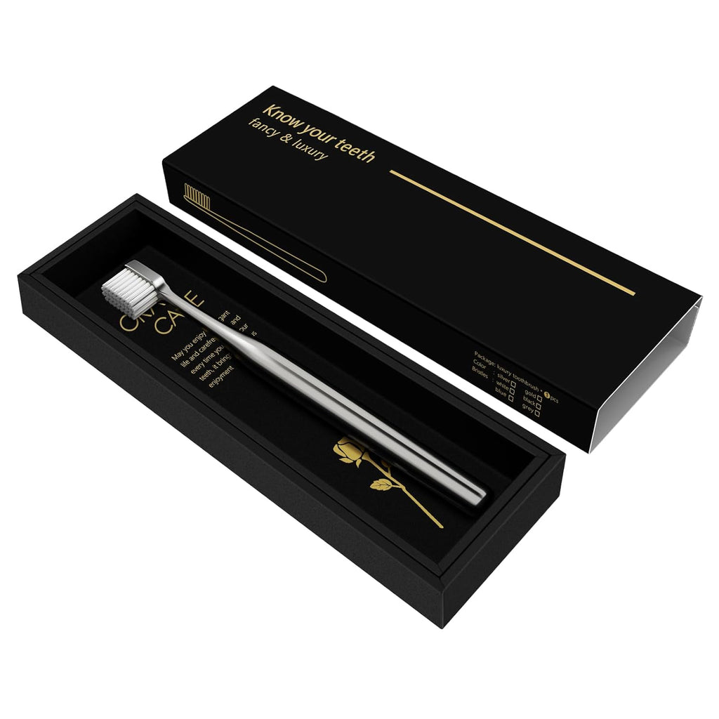 Z-VAPRESS Luxury Silver Manual Toothbrush - Soft Bristles for Sensitive Teeth | Elegant Electroplated Design