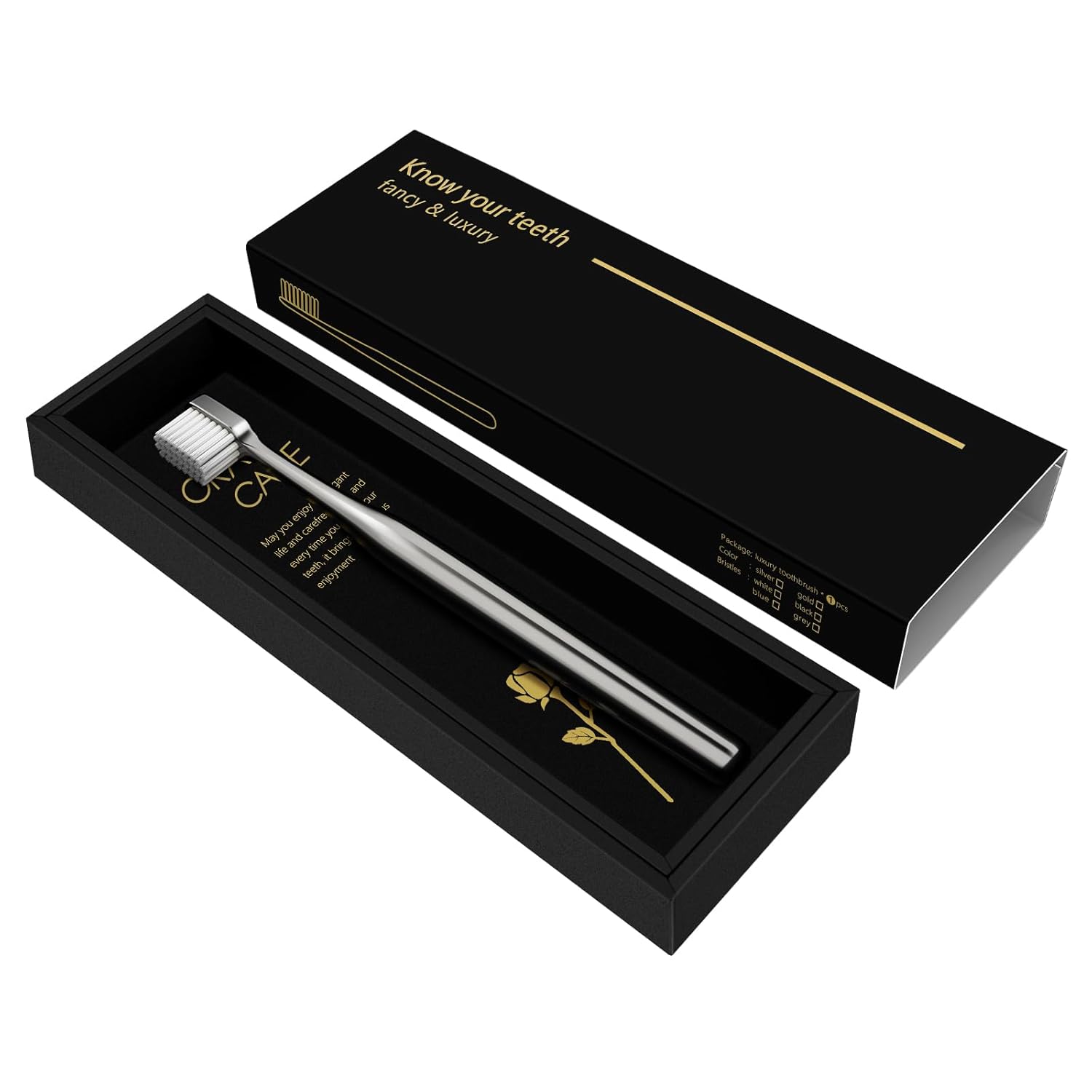 Z-VAPRESS Luxury Silver Manual Toothbrush - Soft Bristles for Sensitive Teeth | Elegant Electroplated Design
