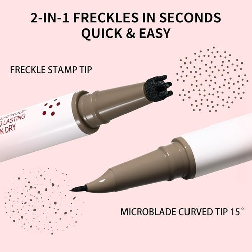 UCANBE Dual-Ended Freckle Pen & Stamp - Waterproof, Smudge-Proof Makeup for Long-Lasting Faux Freckles (Light Brown & Chestnut)