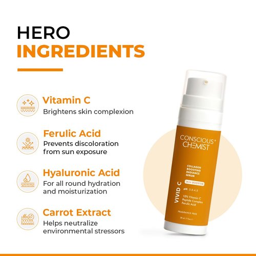 Conscious Chemist Vitamin C 10% Face Serum - Brightening & Anti-Aging Formula | 30ml | Reduces Dark Circles & Fine Lines for Glowing Skin