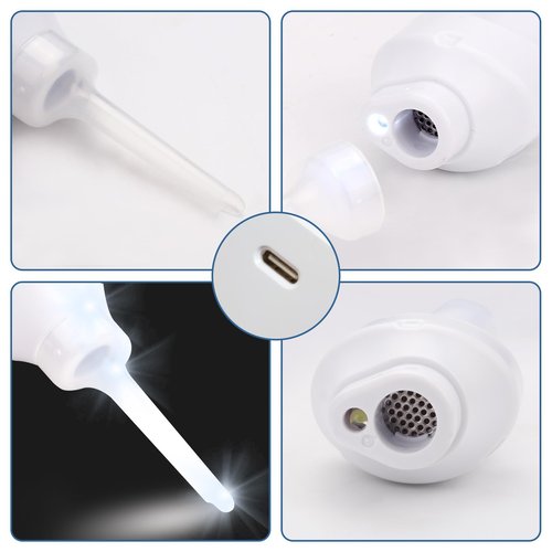 Ear Wax Removal Kit with Ear Vacuum, LED Ear Cleaner Tool, Soft Silicone Spoon, 3 Tips and Vacuum Head, Rechargeable & Easy to Clean (Ceramic White)