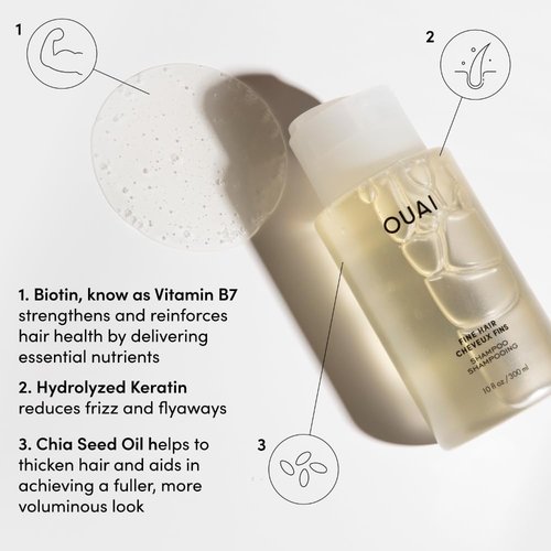 OUAI Fine Hair Shampoo & Conditioner Set - Volumizing Travel Size Duo with Keratin, Biotin & Chia Seed Oil | Sulfate-Free, 3 Oz