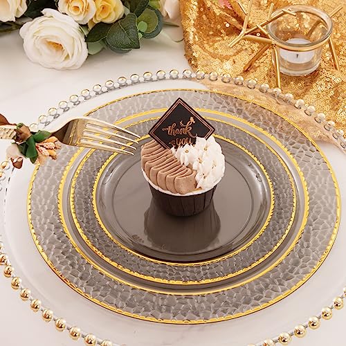Clear Black Plastic Dinner Plate Set with Gold Silverware - 150PCS Variation