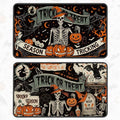 Halloween Skeleton Black Cat Floor Rugs Set of 2 - Vintage Spooky Entryway Mats with Silicone Backing