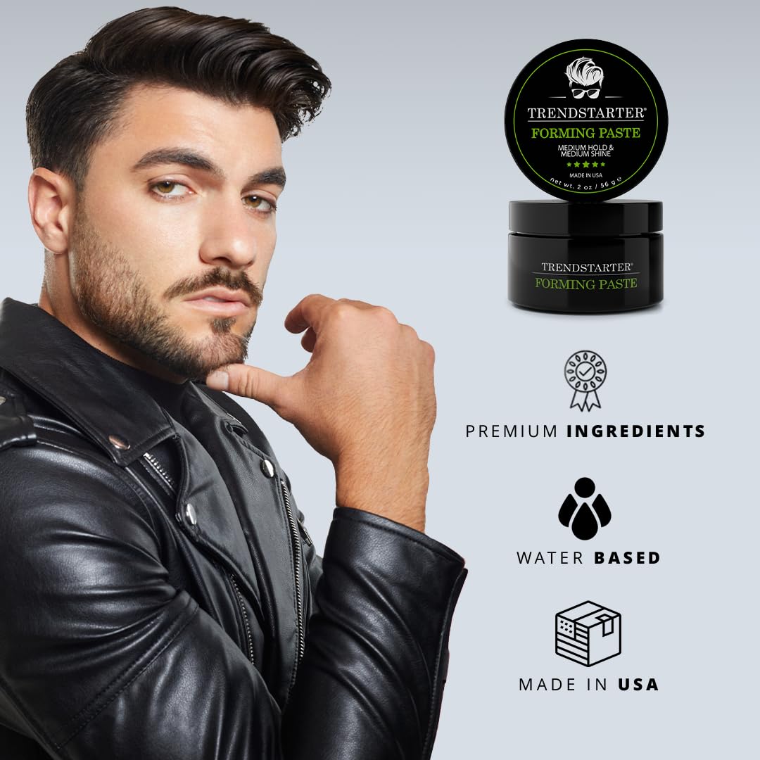 TRENDSTARTER Forming Paste - Lightweight Water-Based Hair Pomade Cream | 2oz Travel Size, Medium Hold & Shine