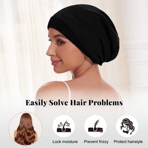 Kafteri 2 PCS Satin Silk Bonnet for Sleeping Women,Double Layer Hair Wrap Sleeping for Women Men, Silk Satin Lined Beanie Sleep Cap for Curly Hair Adjustable