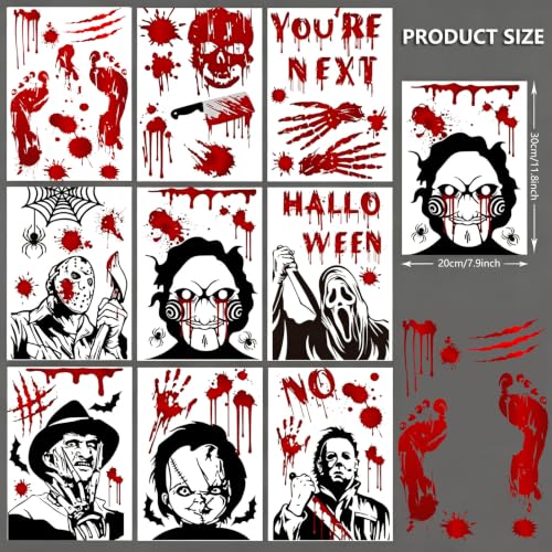 SUMELAY Red Halloween Window Cling Stickers - 9 Sheets Spooky Party Decorations