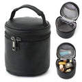 BBORGDC Cosmetic Organizer Small, Black PVC Vegan Leather Round Makeup Bag, Top Handle Toiletry Bag, Portable Purse Pouch Boho Gift for Women Girls Original