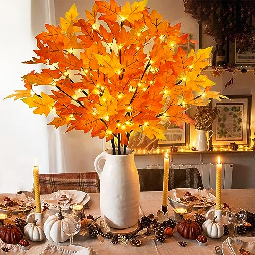 Orange 3-Piece Lighted Maple Branches with Timer - Fall Autumn Decor
