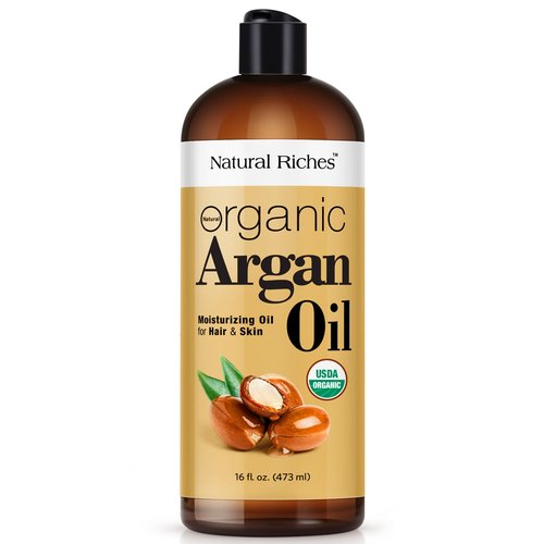 Natural Riches Organic Argan Oil - 16oz Deep Moisturizing Serum for Dry, Damaged Hair | Cold Pressed for Hair, Face & Body