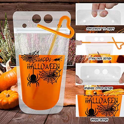 Ghost Style Halloween Drink Cup Pouches with Straws - 24 Pack Party Props