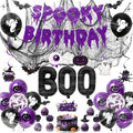 Halloween Birthday Decorations Set with Balloons, Banner & Spooky Props