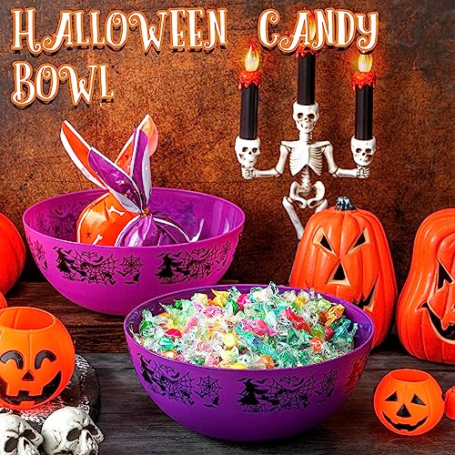 Halloween Candy Bowls Set - Plastic Trick or Treat Serving Bowls, 3 Pieces, Purple Web Design - Web Variation