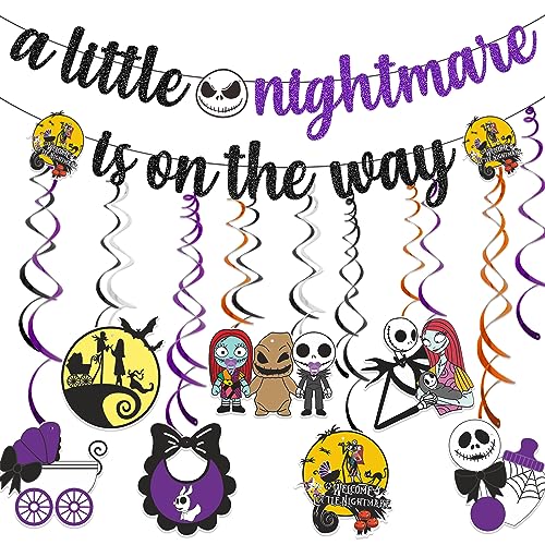 Gold & Purple Night Before Christmas Banner with Skeleton Decorations for Halloween Party