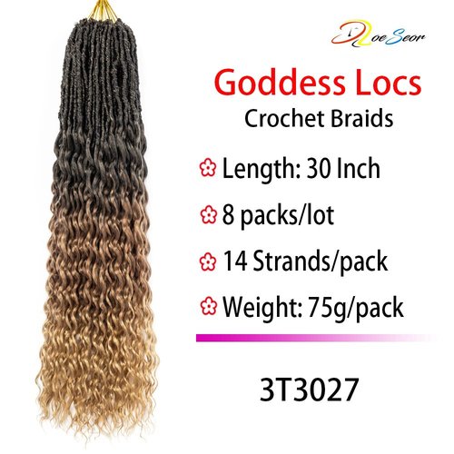 DoeSeor 30 Inch Goddess Locs Crochet Hair 8 Packs New Soft Faux Locs Crochet Braids Deep Wave Pre Looped Hair Extensions for Black Women(3T3027/8PCS/30inch)