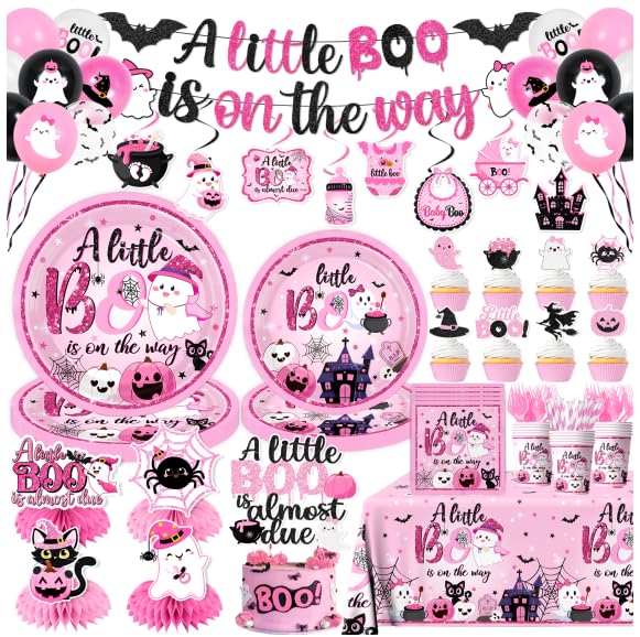 Halloween Baby Shower Tableware Set - Pink & Black Party Supplies for Girls