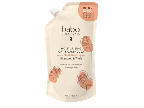 Babo Botanicals 2-in-1 Moisturizing Oat & Calendula Shampoo | Gentle Cleanser for Dry Skin – Vegan & Family-Safe
