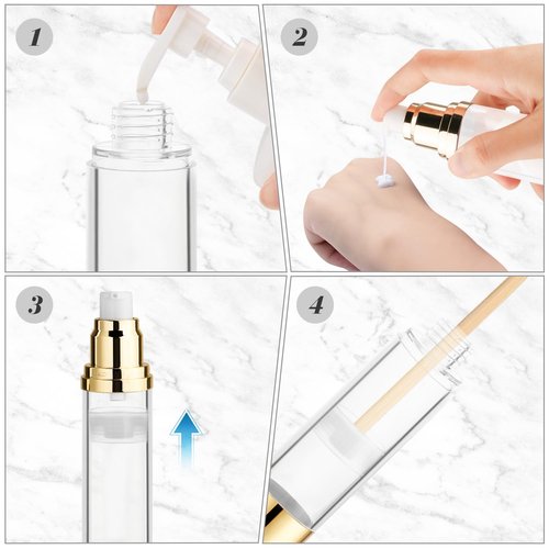 BOSMIOW 4Pcs 50ml/1.7oz Long Airless Lotion PumpRefillable Vacuum Bottles Travel Size Makeup Foundations Dispensers,Face Cream Containers with Golden Aluminized Pump Head