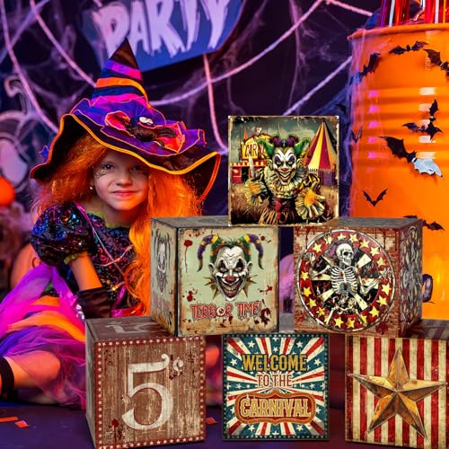 Halloween Circus Clown Gift Boxes - Large 12x12 Inches, Reusable Party Decorations - Retro Variation