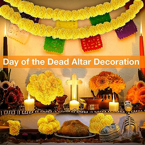 Artificial Marigold Flowers with Stems - 100 Pack Yellow DIY Festive Decorations