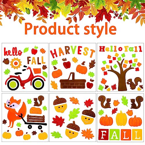 Fall Gel Window Clings Stickers - 6 Sheets Maple Leaf Pumpkin Fox Decor