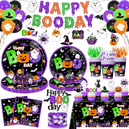 Halloween Party Decorations Set - 193Pcs Ghost Pumpkin Bat Tableware & Balloons