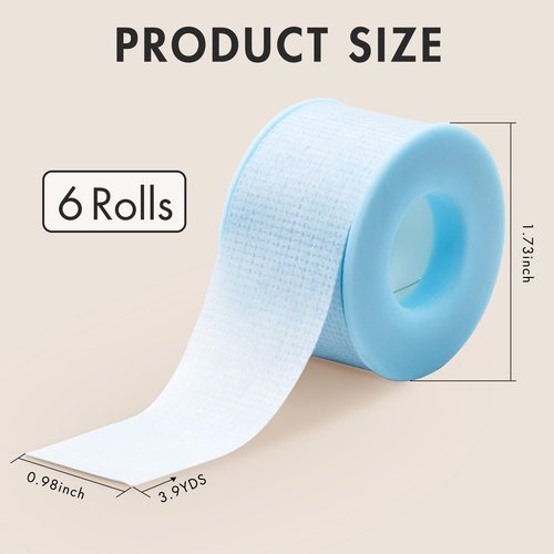 Embagol Lash Tape for Eyelash Extensions Blue Eyelash Tape for Extensions Sensitive Silicone Gel Easy Tear Breathable Medical Microporous Eyelash Extension Tape (0.98in 3.9yd, 6 Rolls)