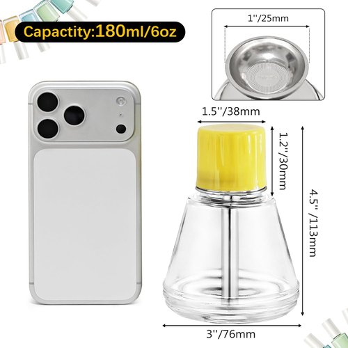 ffresiss Glass Acetone Dispenser, Push Down Pump Alcohol Dispenser with Metal Cover, Nail Polish Remover Liquid Pump Cone Bottle Hand Pumping Rubbing Press Container, 6Oz / 180ml