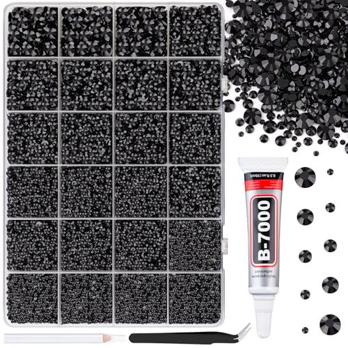 Black Resin Rhinestones 25,000pcs Flatback Gems for Crafts & DIY Projects - Large Pack + Glue