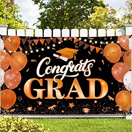 Orange Graduation Banner & Fringe Backdrop Set for Parties and Celebrations