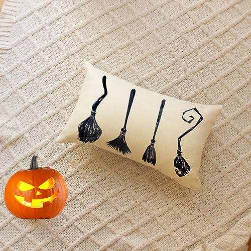 Halloween Witch Broom Throw Pillow Cover 12x20 Inch Black Home Decor